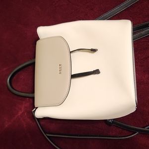 Dkny Leather Backpack, White/Black with Silver trims